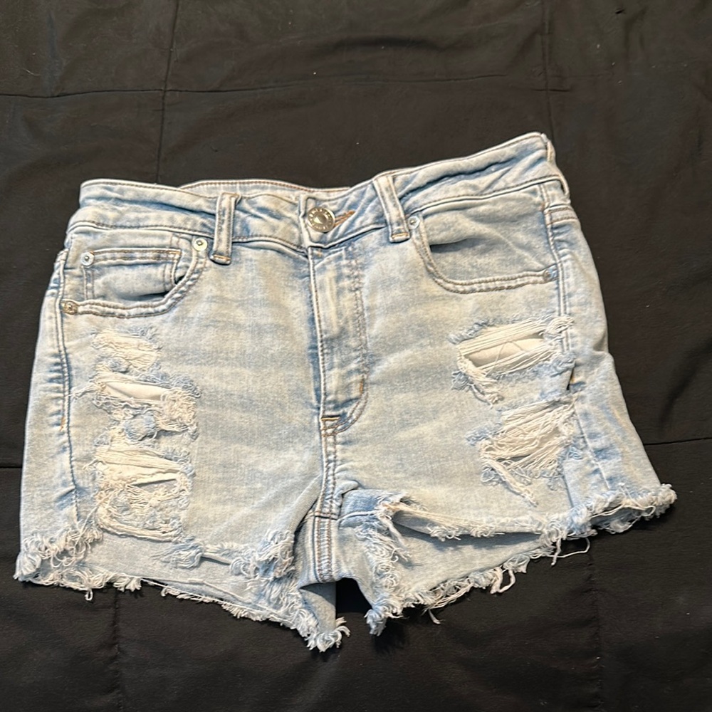 American Eagle Outfitters Light Blue Distressed Jean Shorts